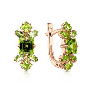 Серьги из золота с хризолитами природными