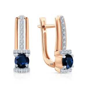 Золотые серьги с бриллиантами природными и сапфирами природными