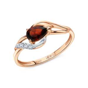 Золотое кольцо с бриллиантами природными и гранатами природными