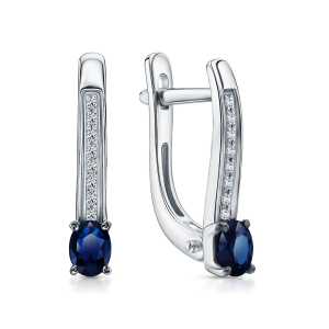 Золотые серьги с бриллиантами природными и сапфирами природными