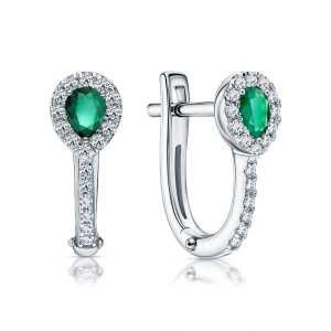 Золотые серьги с бриллиантами природными и изумрудами природными