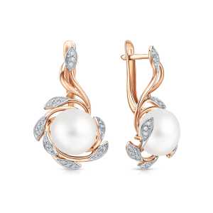 Серьги из золота с фианитами и жемчугом